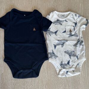 Baby Gap Shark Print and Navy Onesie, New 12-18 months